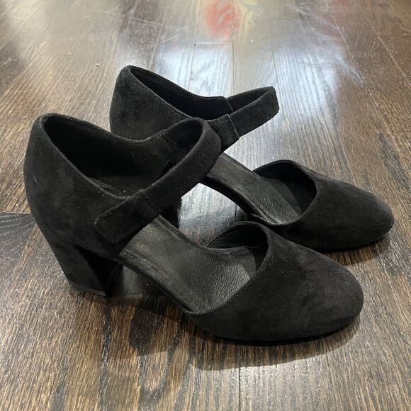 Eileen Fisher Black Malta Suede Pumps Sz 6 Mary Jane Heels Whimsigoth Wedding - Picture 1 of 9